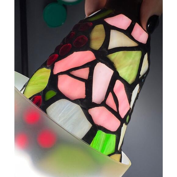 Set Of 3 Vintage Stained Glass Lamp Pendant Light Shade Blue Jay & Berries - Picture 2 of 16